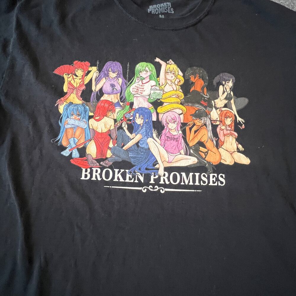Broken Promises Anime Graphic T-Shirt Black Size Medium M Streetwear Tee